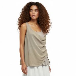 Club Monaco Draped Asymmetrical Faux-Wrap Lyocell Tank – Beige/Taupe Size S